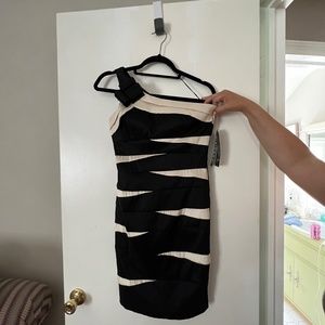 One Shoulder White/Black Dress